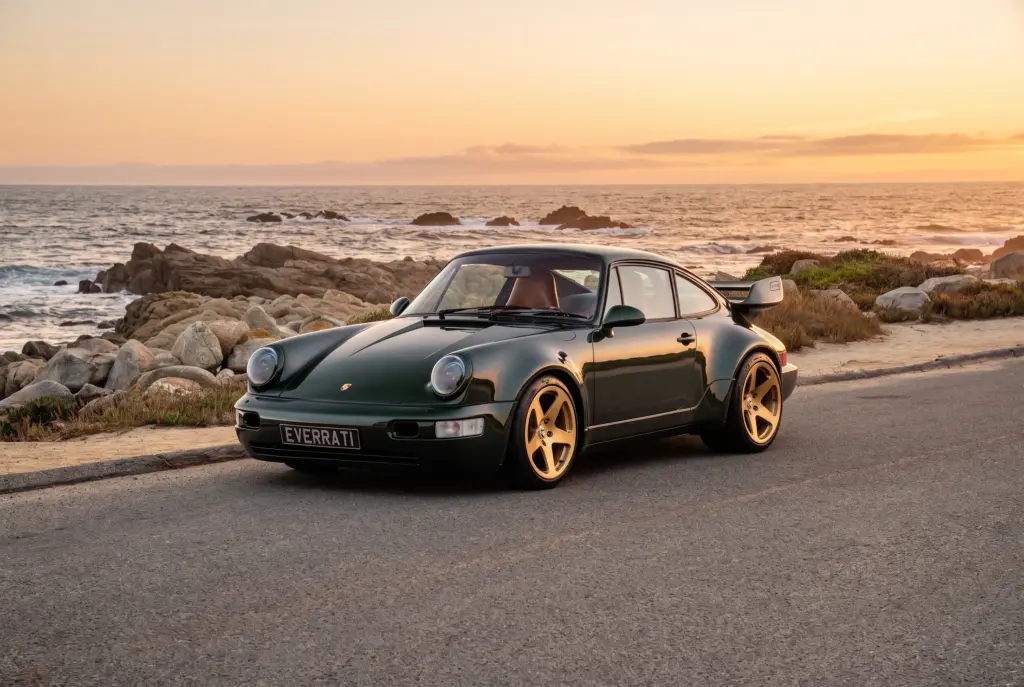 Electric Porsche 911 (964) by Everrati on a coastal road