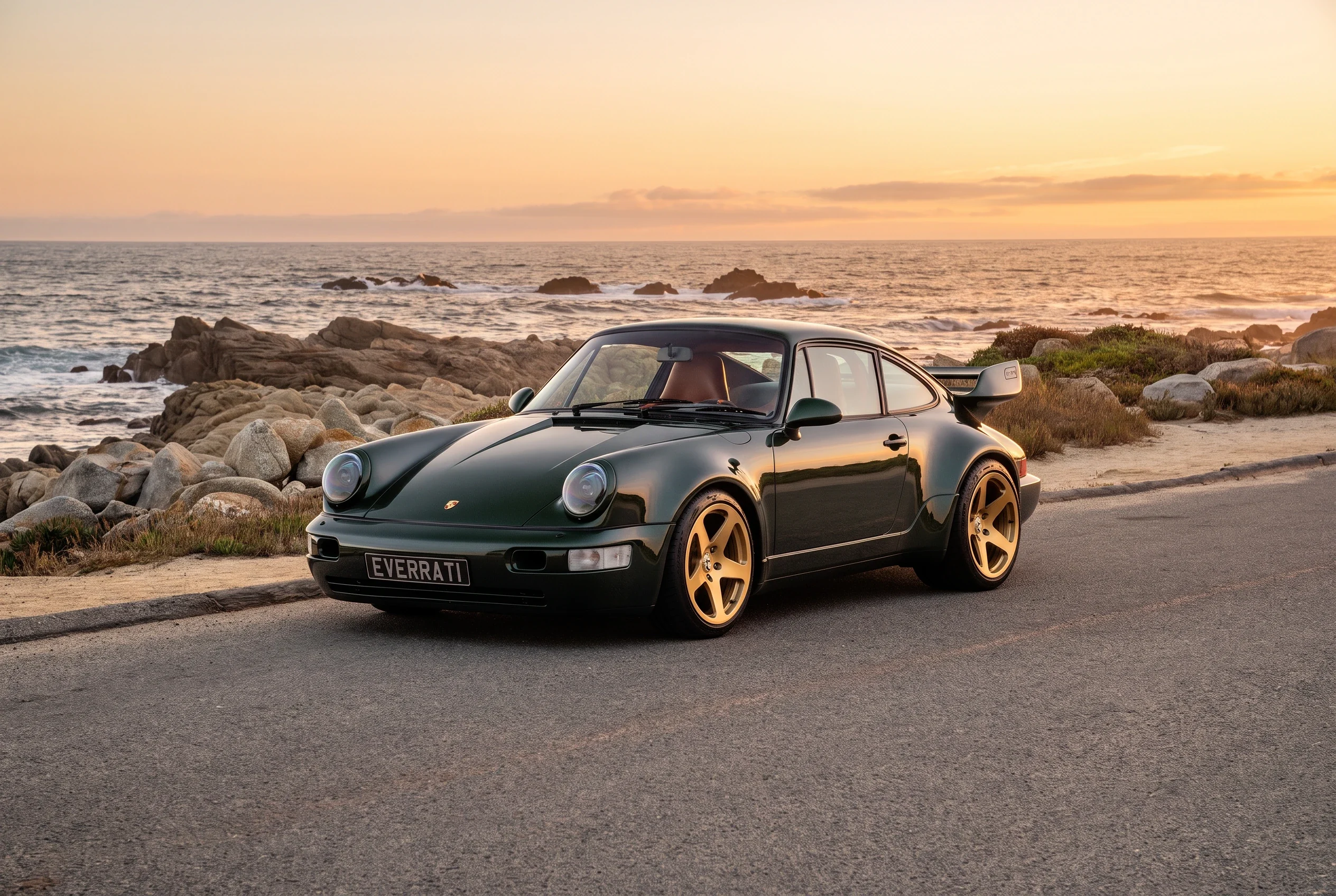 Electric Porsche 911 (964) by Everrati on a coastal road